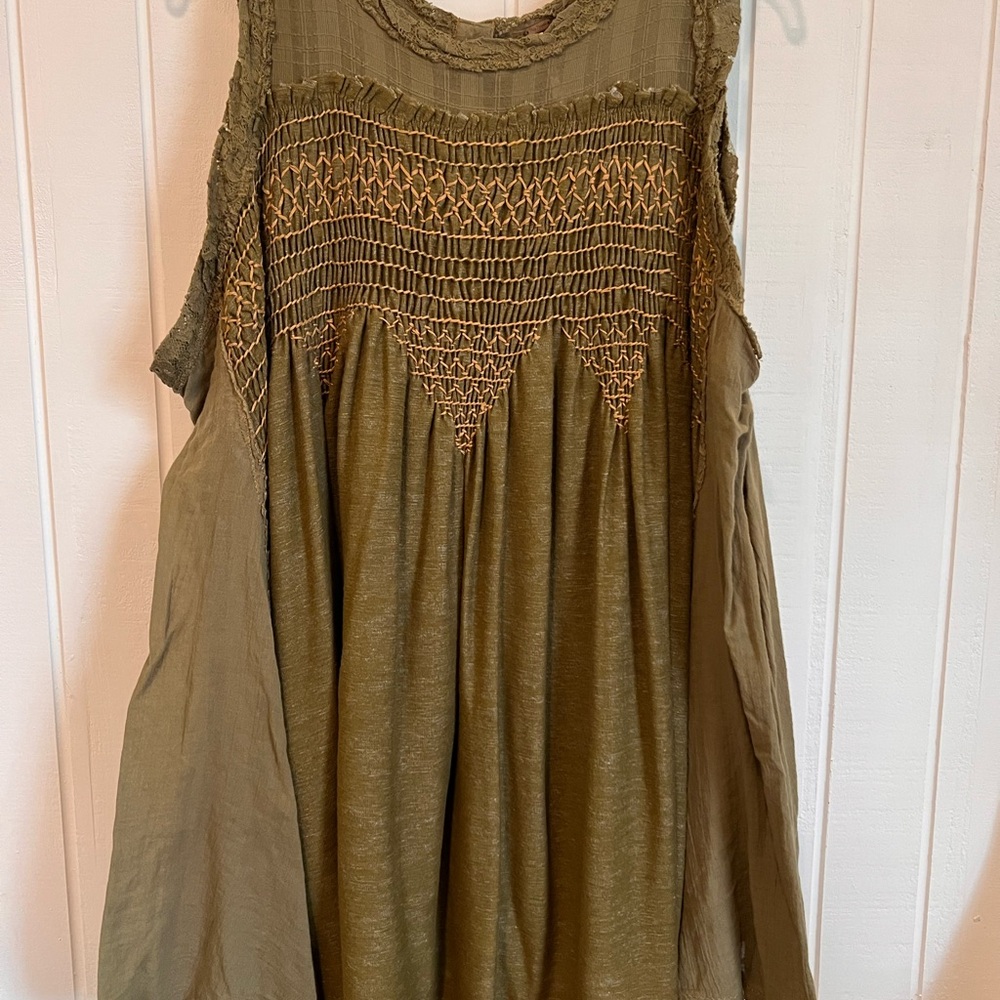 Free People Olive Embroidered Blouse